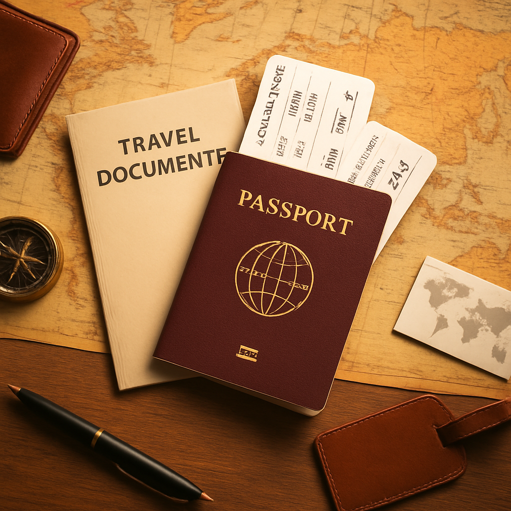 Passport and travel documents representing travel insurance and visa assistance
